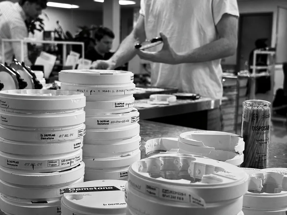 Materials on a technician's workbench